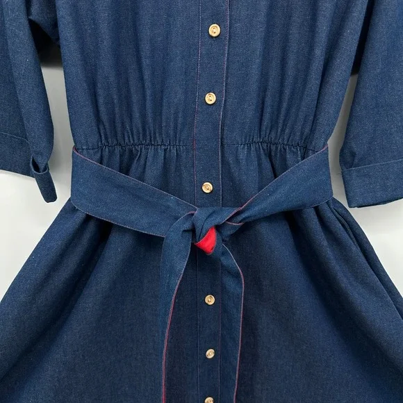Vintage Denim Midi Dress‎ Medium Pockets Western Cottagecore Rodeo Prairie USA - Picture 6 of 11